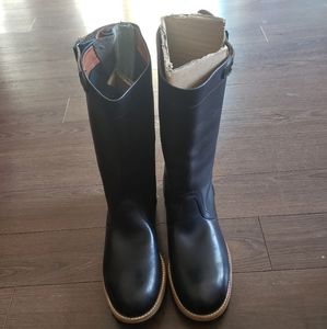 Men Replay Leather Pull Up Biker Boots